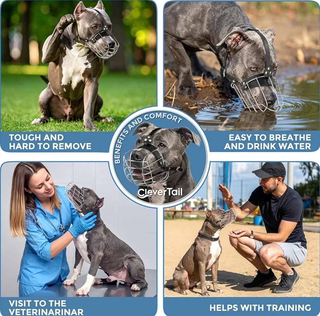 Pitbull Dog Muzzle Breathable Metal Basket for Large Dogs NEW