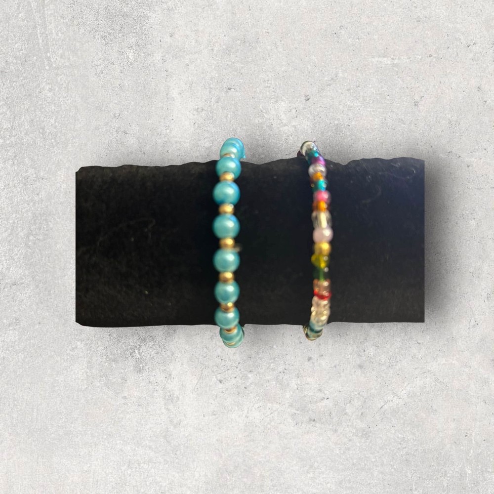 Handmade Beaded Stretch Bracelet Pair 0212
