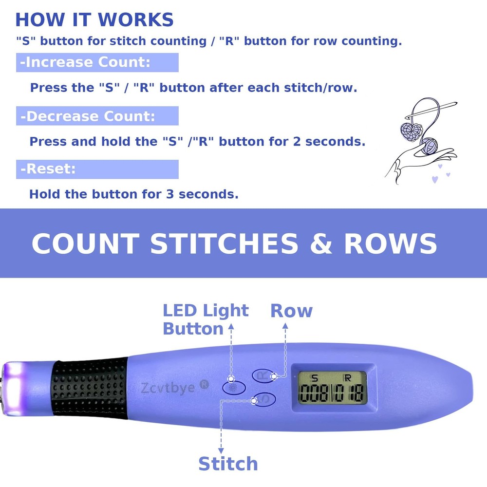 18 Size Counting Crochet Hook for Beginners, Lighted Digital Row Stitch Count...