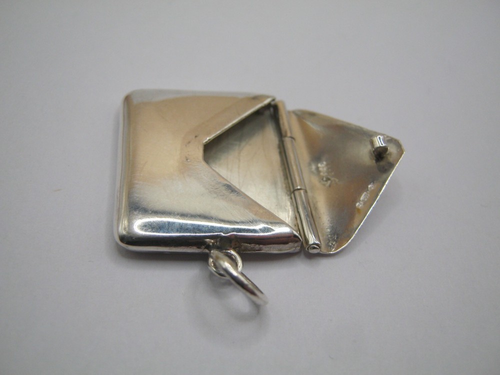 Hallmarked Sterling Silver Real Diamond Set Envelope Stamp Case Box Holder
