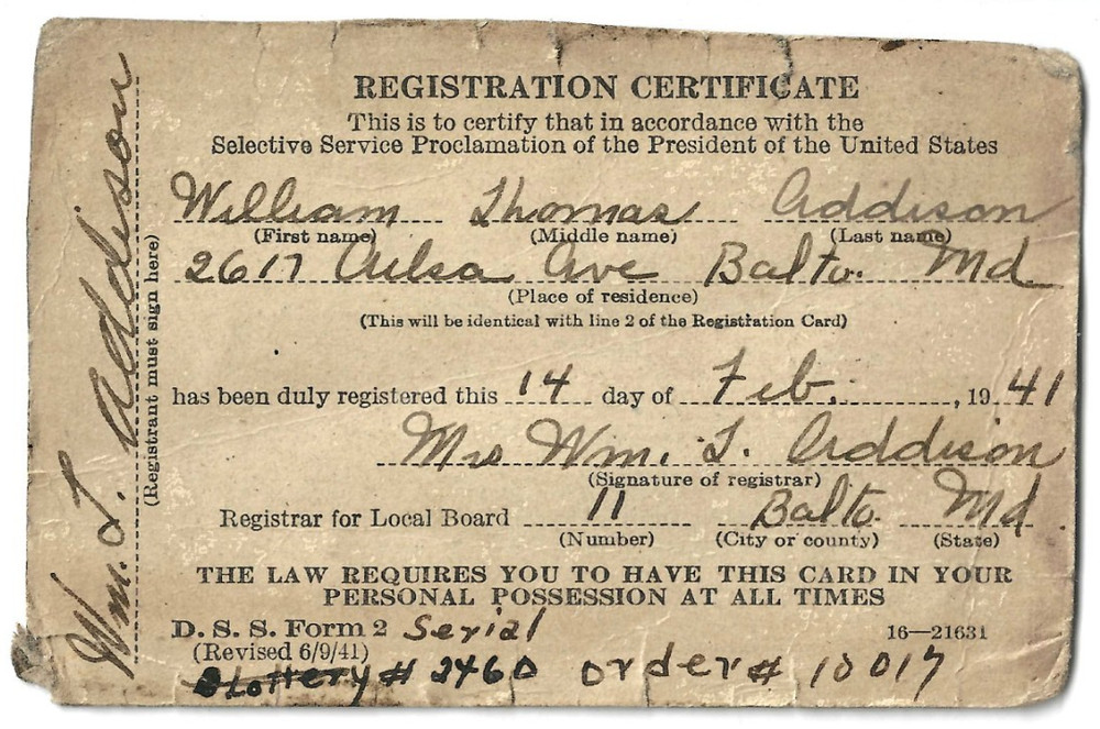 Selective Service Registration Certificate 1941 Proclamation DSS Form Valentines