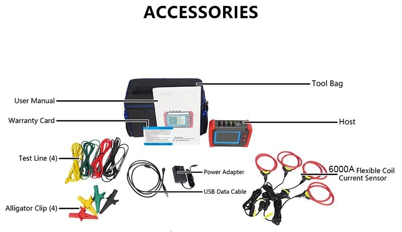 3 Phase Power Quality Analyzer with Range 10mA~6000A USB Communication Interface