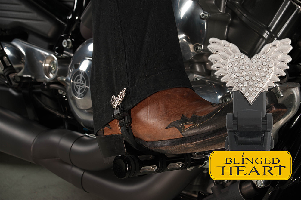 6" Blinged Heart Biker Boot Straps