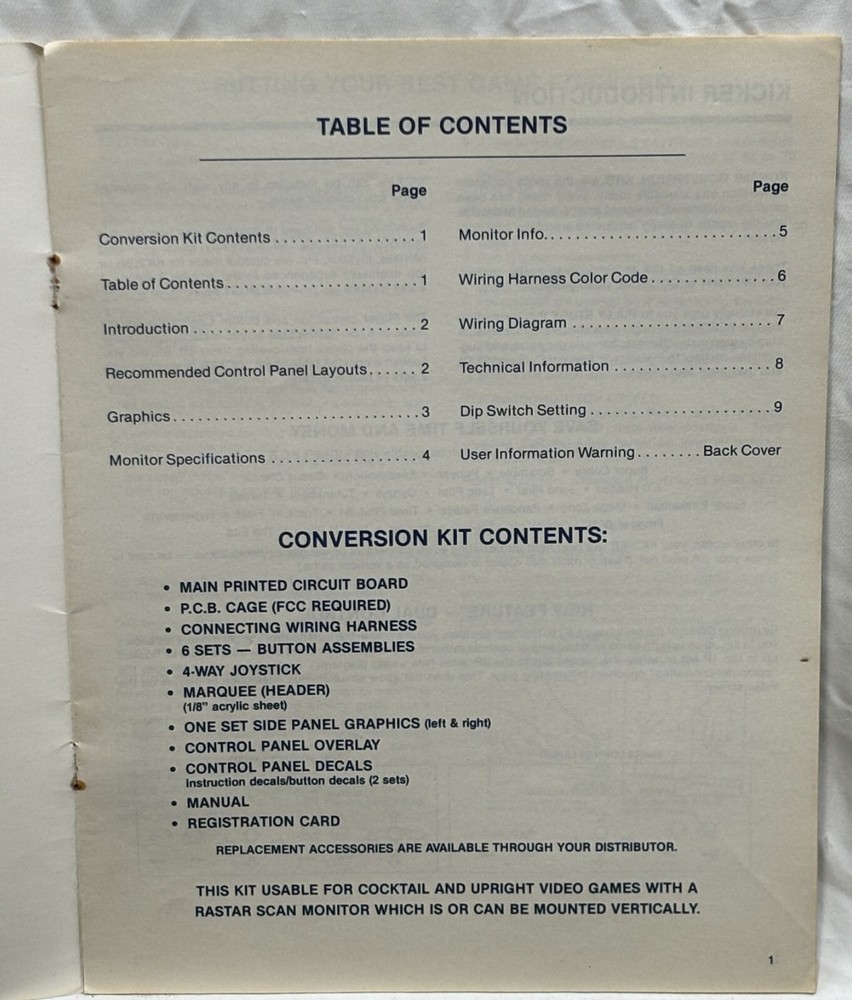ORIGINAL-KONAMI-KICKER CONVERSION KIT-INSTRUCTION MANUAL
