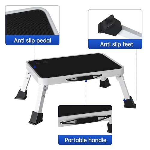 RV Step Stool Foldable 1-Step Stool Ladder Sturdy Metal Stable Step 1 step