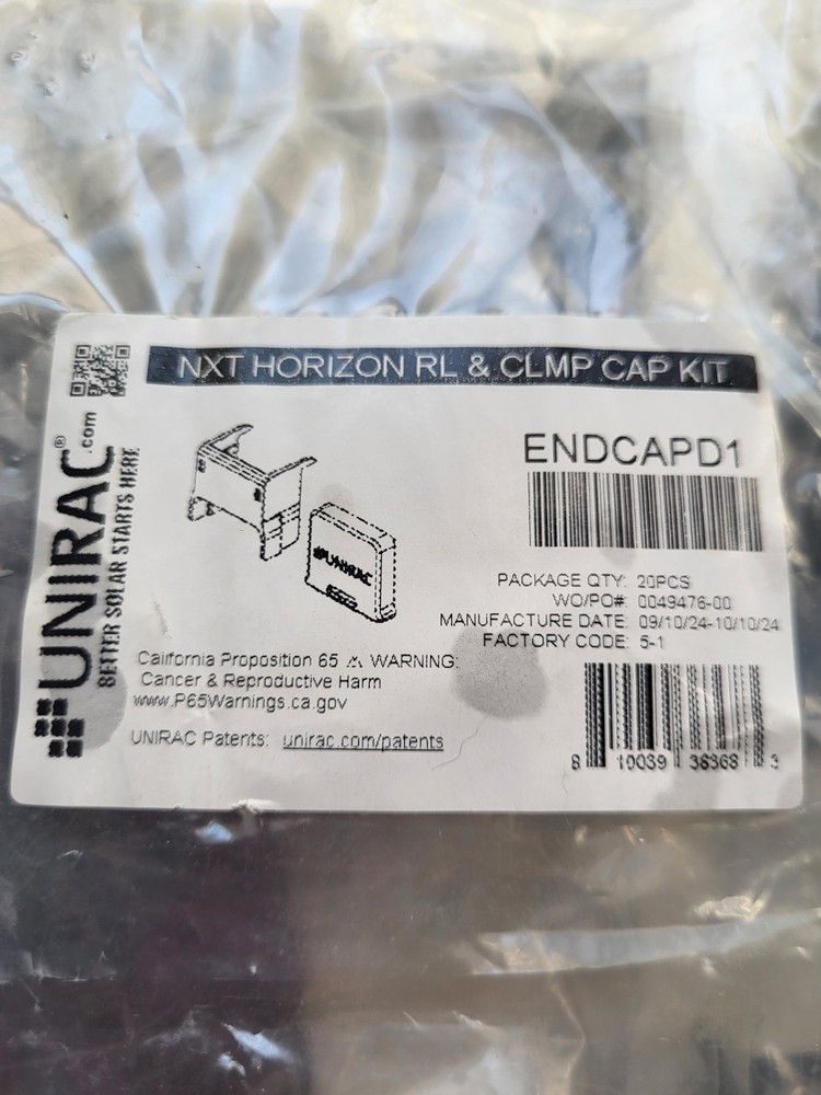 UNIRAC NXT HORIZON RL & CLMP CAP KIT ENDCAPD1