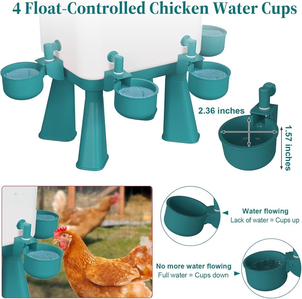 Chicken Waterer, 3 Gallons Automatic Chicken Waterers with 5Ft Pipe, Float Contr