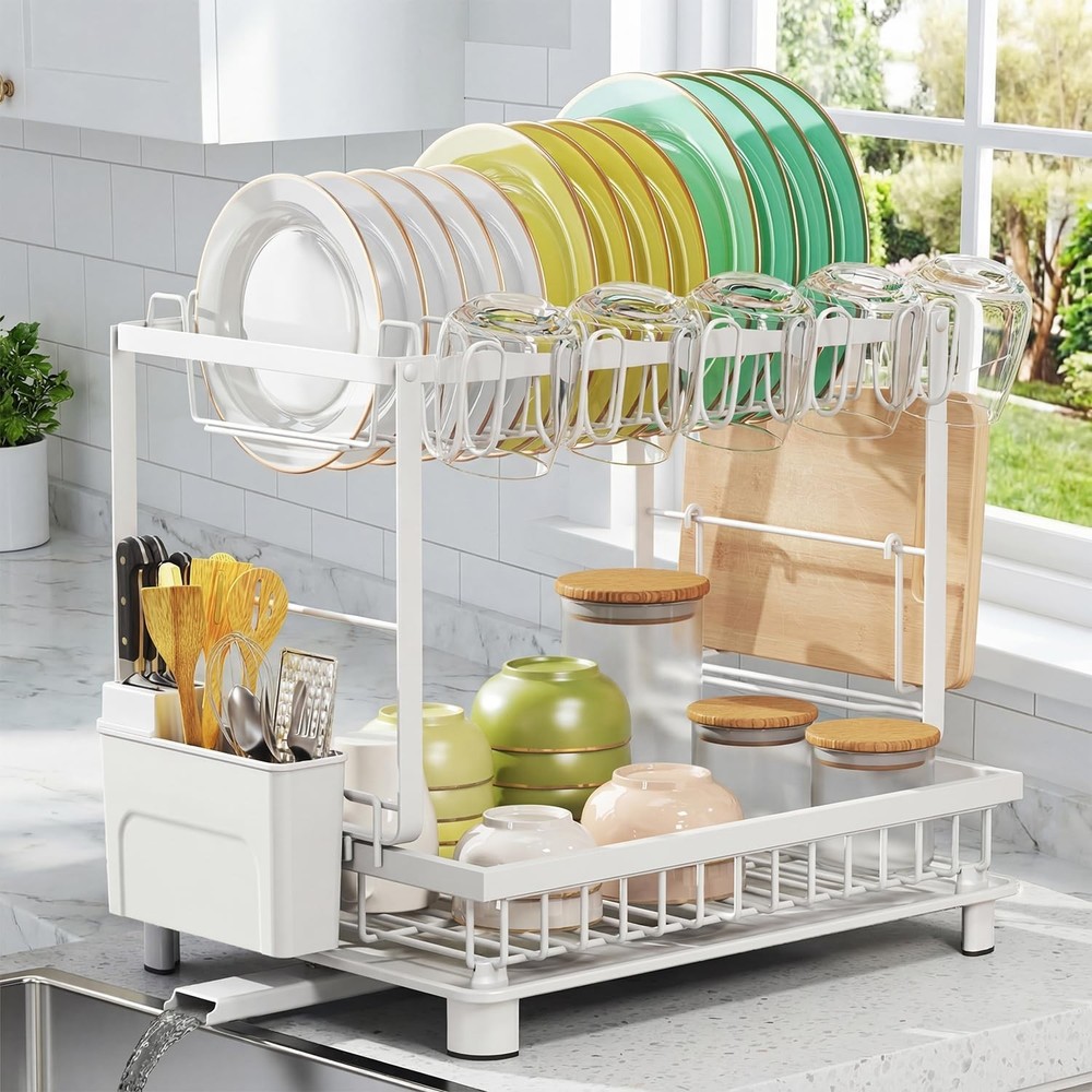 Dish Drying Rack 2 Tier Space-Saving Dish Rack Multifunctional Dish Drainer