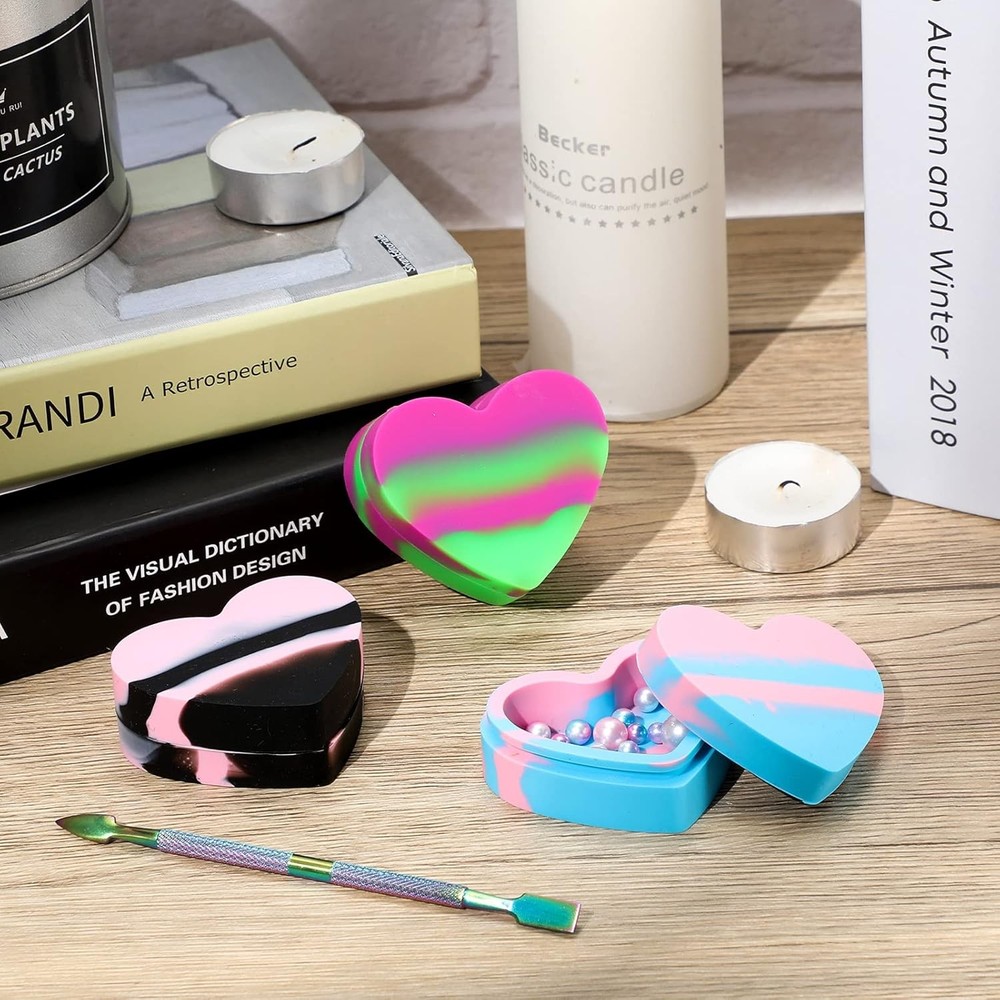 3 Pieces Heart Shaped Silicone Wax Containers Assorted Colors Silicone...