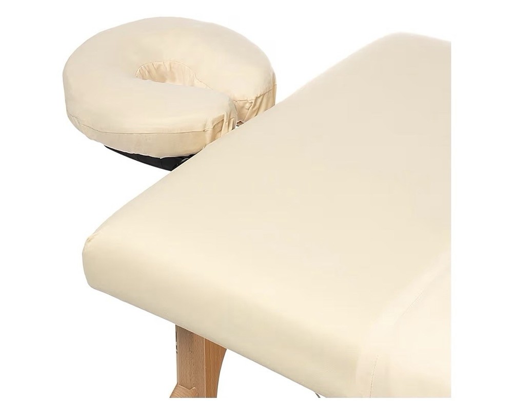 3pc Massage Table Sheet Set, Cream Color, Fitted & Flat Sheets, Face Rest Cover