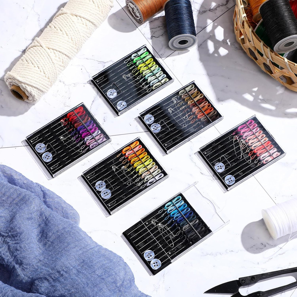 6 Boxes (60 Pcs) Pre Threaded Needle Kit Assorted Color (Mixed Color)