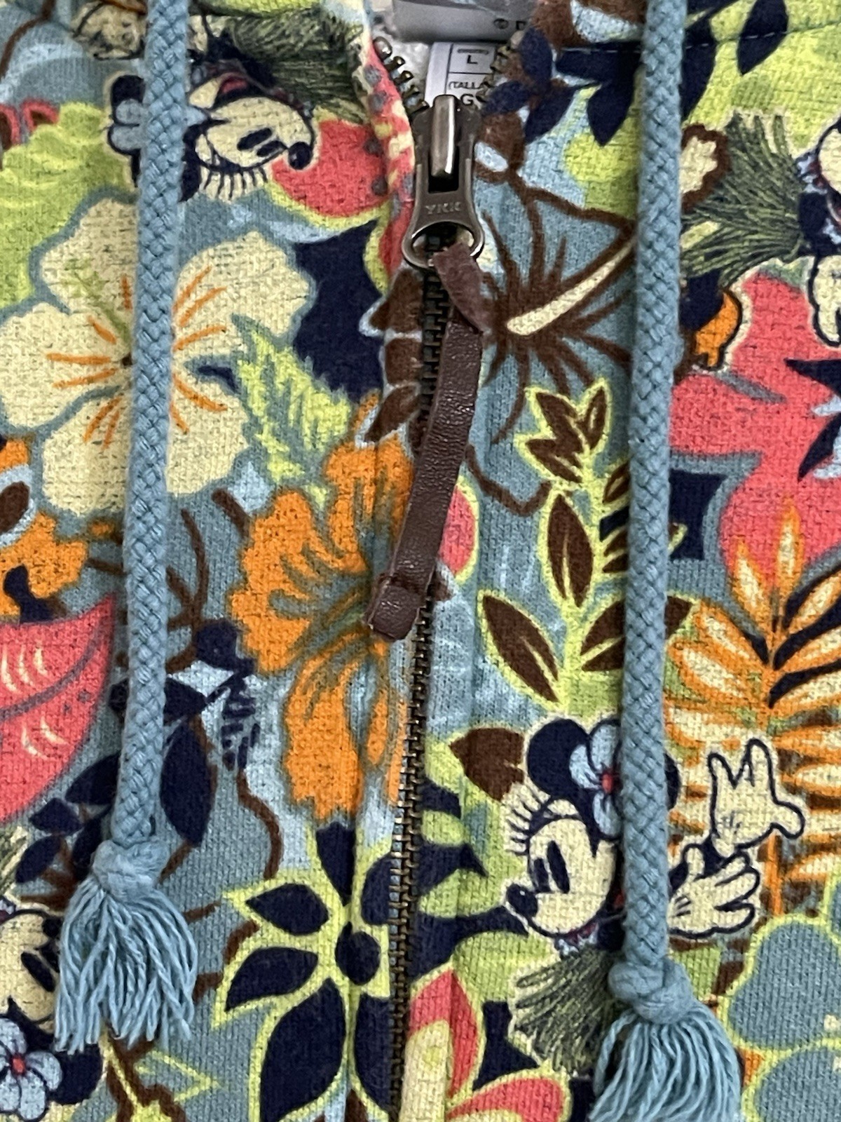 Disney Resort Mini Mouse Floral Women’s Jacket Full Zip Drawstring Hood Sz L