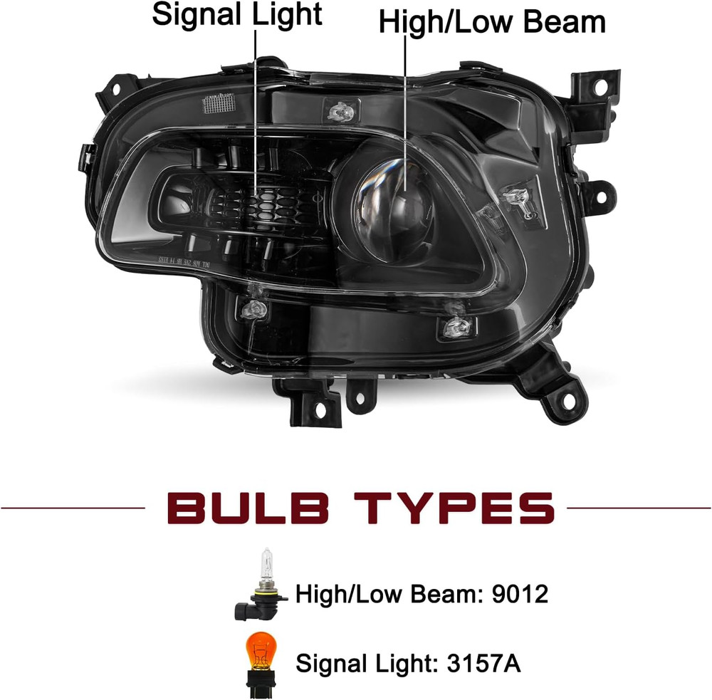 Halogen Headlight Assembly Compatible with 2014-2018 Jeep Cherokee Projector Hea