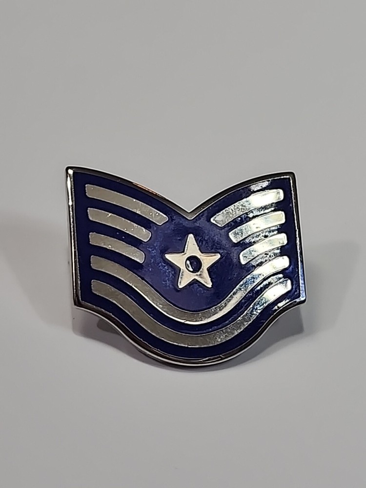US Air Force Technical Sergeant E-5 Chevron Insignia Lapel Pin G-23 on Back