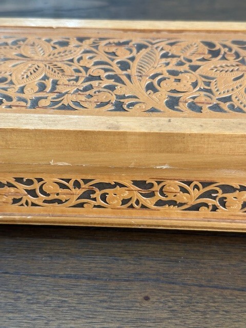 Russian Rustic Natual Wood Laser Cut Design Box Decorative Hinged
