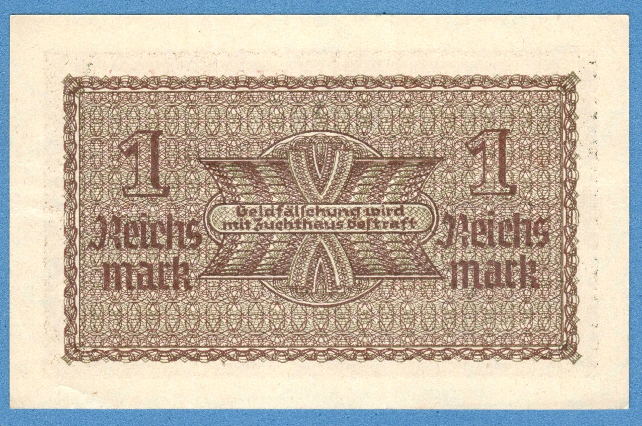 1940-45 GERMANY OCCUPIED TERRITORIES 1 RM EAGLE W/H SWASTIKA XF UK 1169