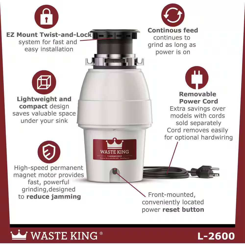 Legend Series 1/2 HP Continuous Feed EZ Mount Garbage Disposal