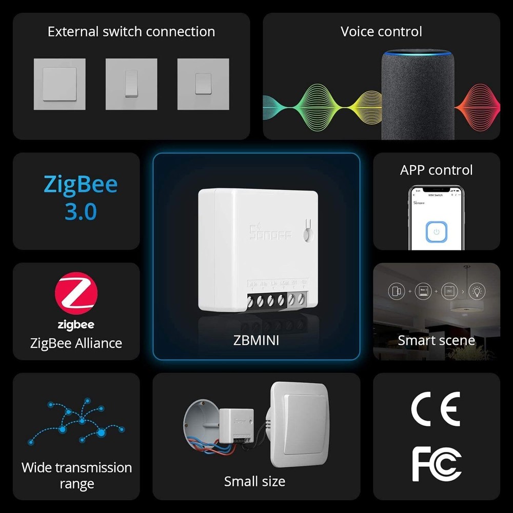 SONOFF ZigBee Smart Switch,ZBMINI,2 Way Light Switch,Work with Alexa,Google Home