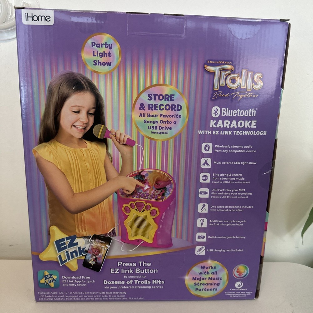 Trolls 3 Bluetooth Karaoke Wired Mic Light Show Rechargeable USB Trolls