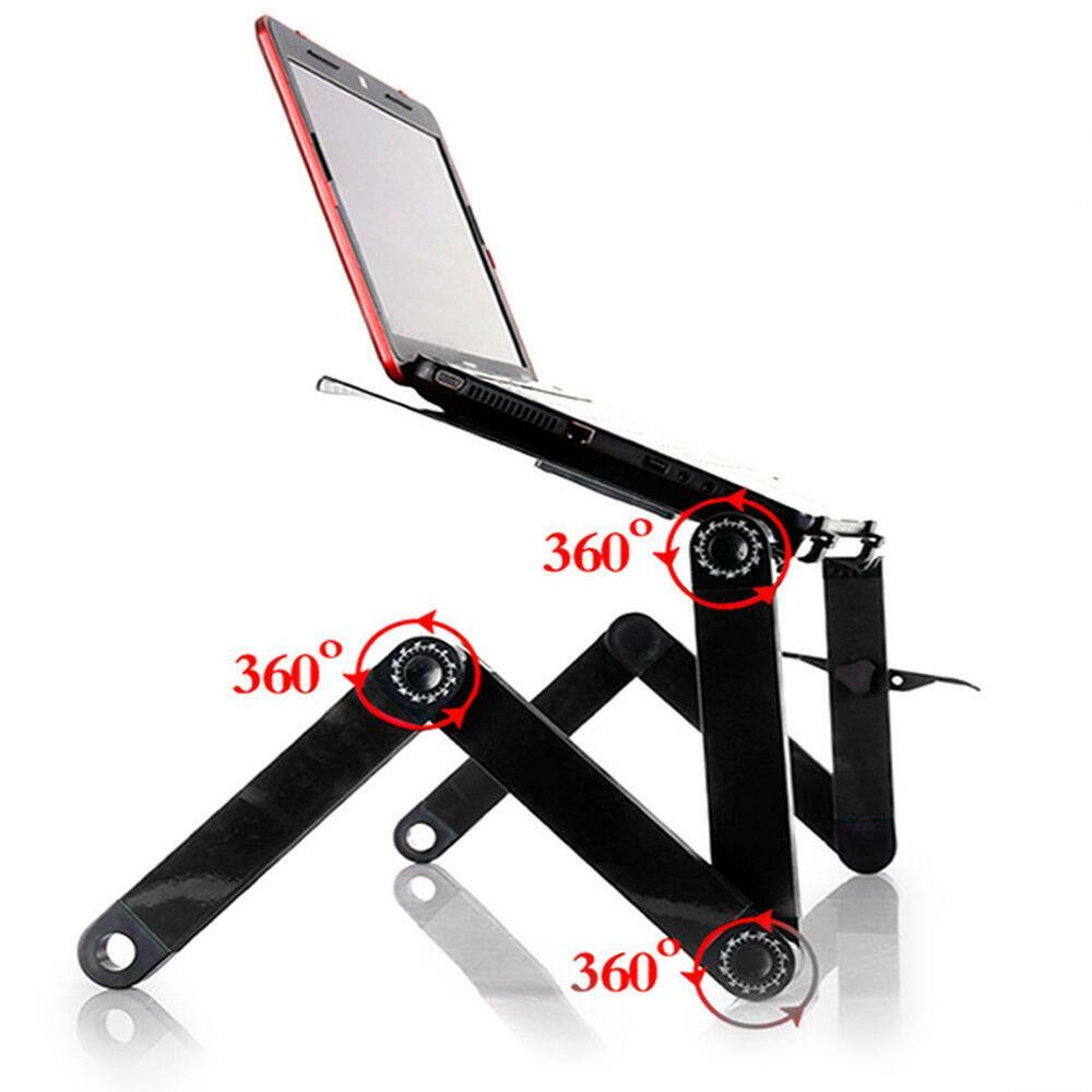 360°Adjustable Folding Laptop Notebook Desk+Cooling Fan Table Stand Bed Tray