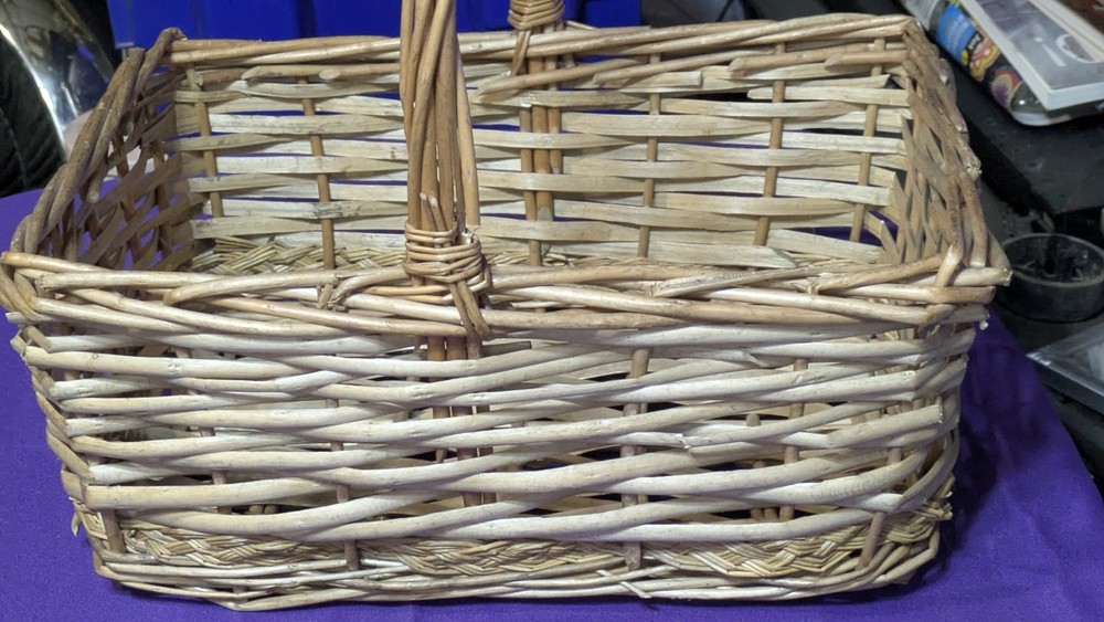 Rectangular Wicker Basket with Handles, Large Brown Freestanding Indoor