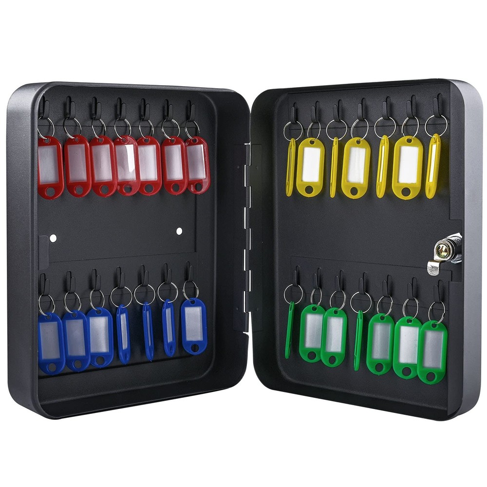 Key Cabinet Wall Mount with Lock, 28 Hooks 28 (Key Lock ), Black