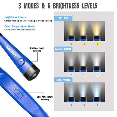 Book Light, 3-Color & 6-Brightness Reading Light, Bendable Medium Lake Blue