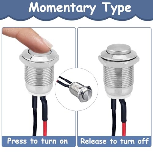 Momentary Push Button Switch 12V – 5PCS Waterproof Metal Switch with Pre-Wired