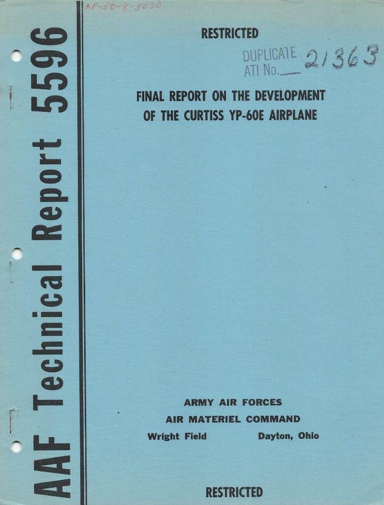1947 AAF CURTISS-WRIGHT YP-60E FIGHTER DEVELOPMENT, PROCUREMENT,ACCEPTANCE-CD