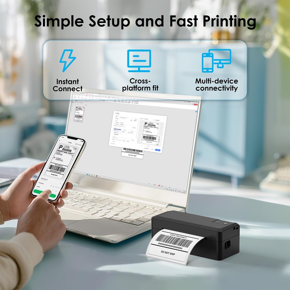 Shipping Thermal Label Printer, 4x6 Portable Label Printer, Bluetooth Label M...