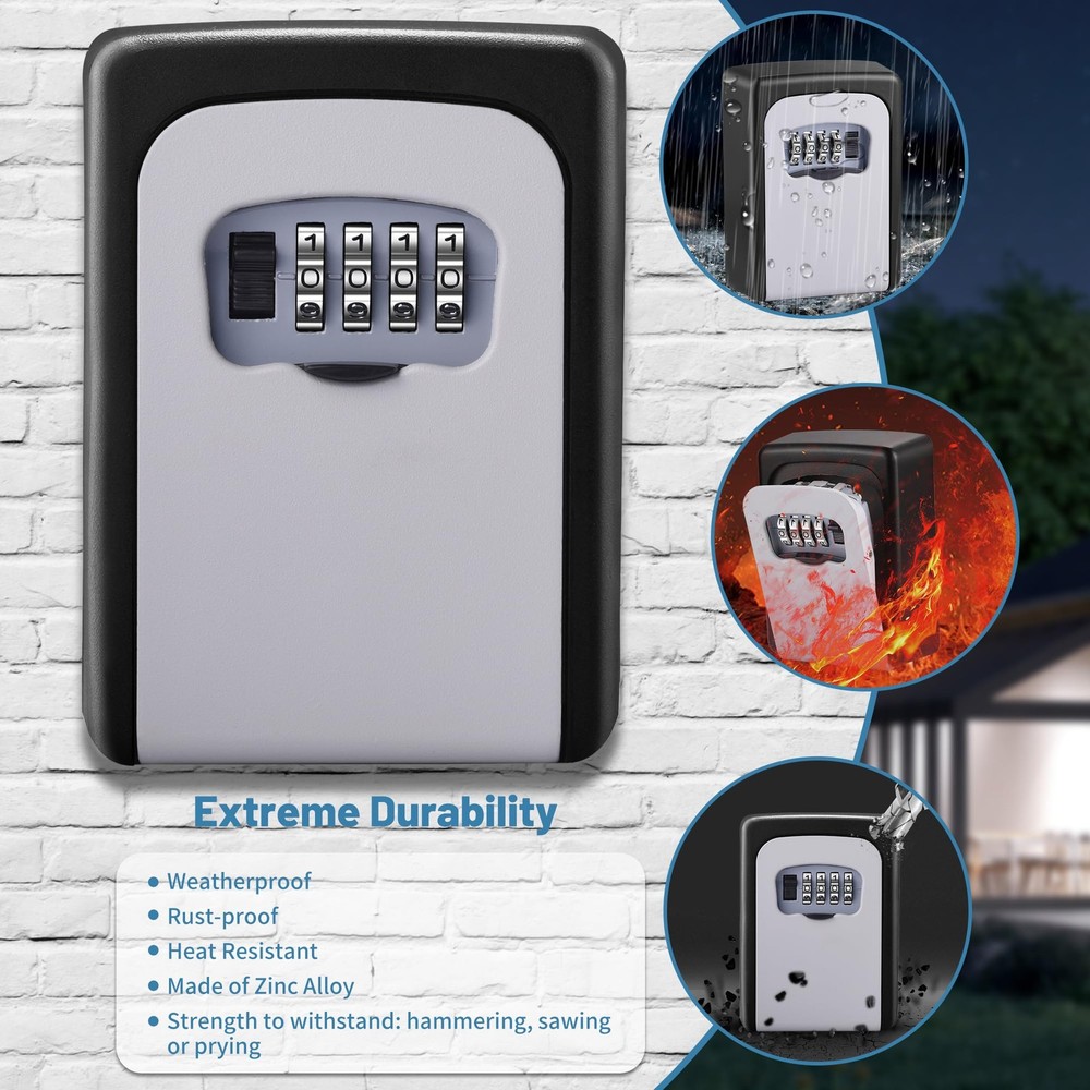 Key Lock Box Outdoor Waterproof 5 Key Capacity Resettable Code Safe