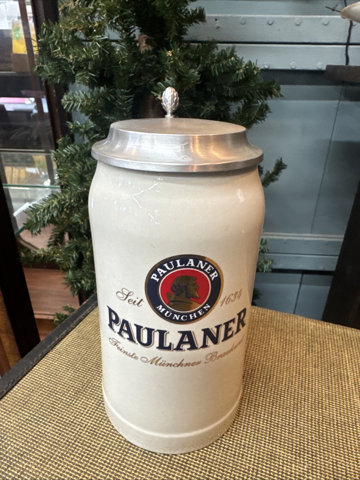 PAULANER 1L Stein Rarer Lidded Version!