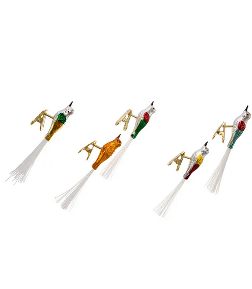 KURT ADLER BOX SET OF 5 EARLY YEARS 4.5" GLASS CLIP-ON BIRD XMAS ORNAMENTS C1929