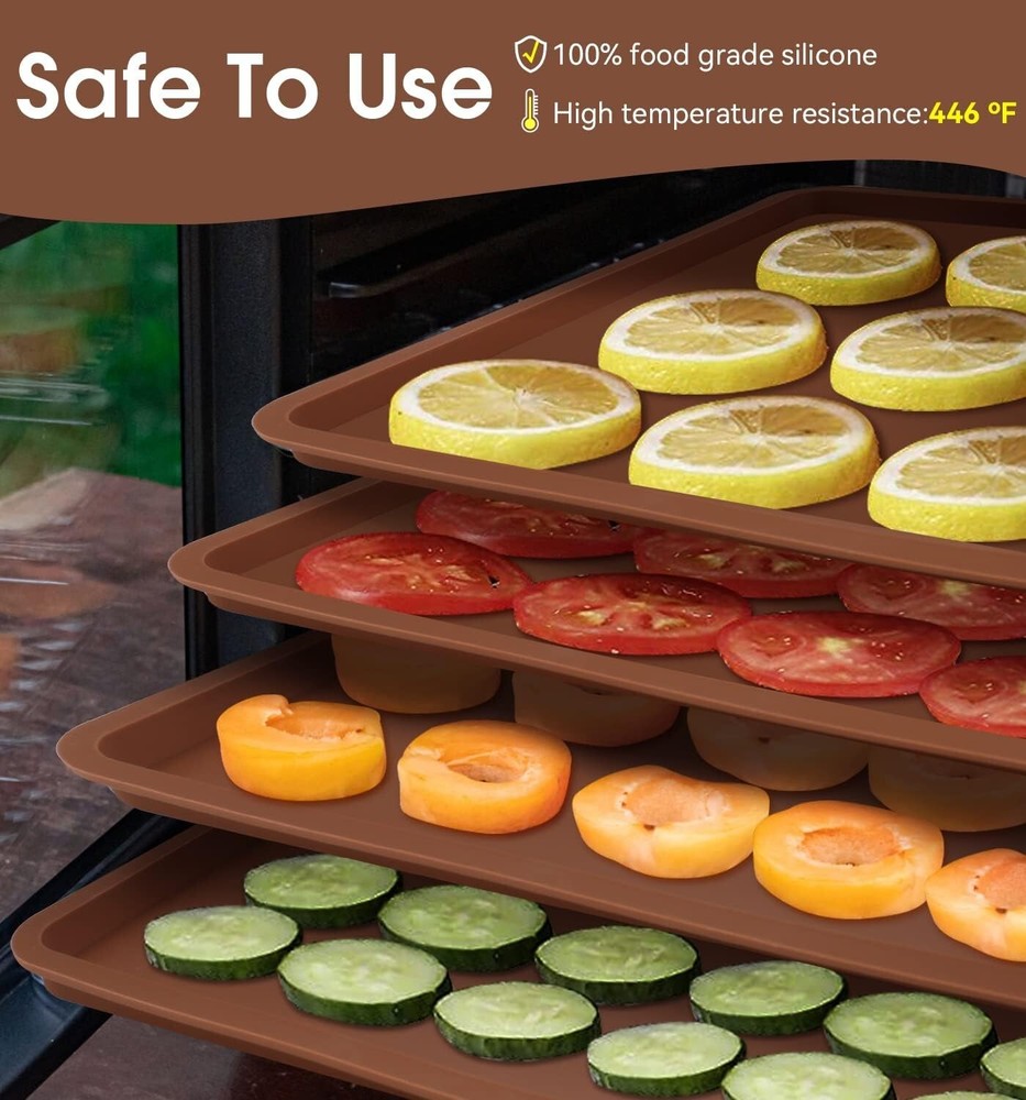 Durable Silicone Dehydrator Sheets – 4 Pack with Raised Edge Design for Easy Use