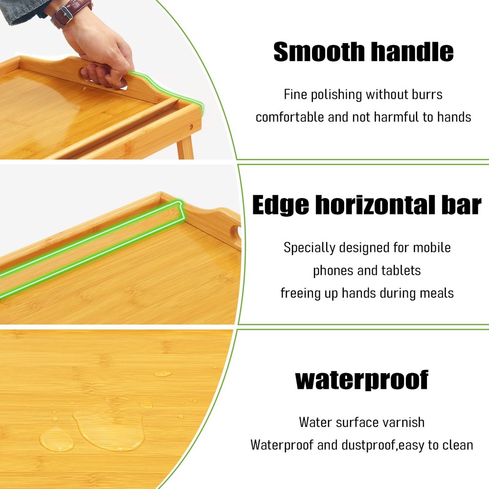 Bed Tray Table Breakfast Trays Serving Tray Bamboo Bed Laptap Floding Legs wi...