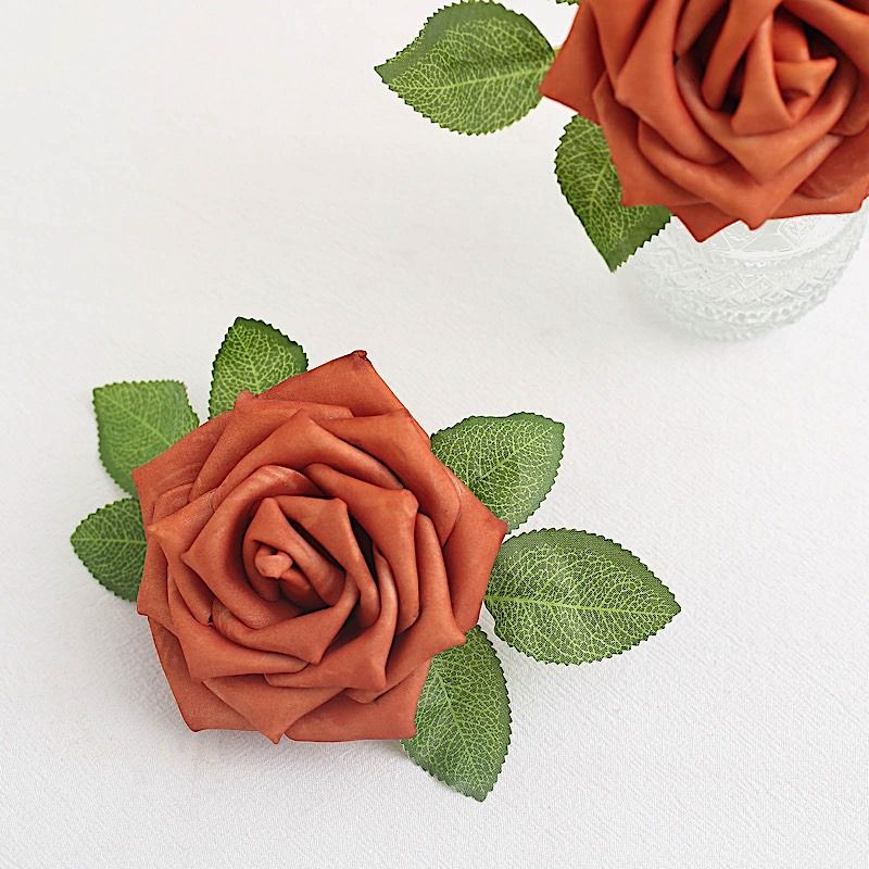 24 TERRACOTTA 5" FOAM ROSE Flowers Stems Party Wedding Events Decorations