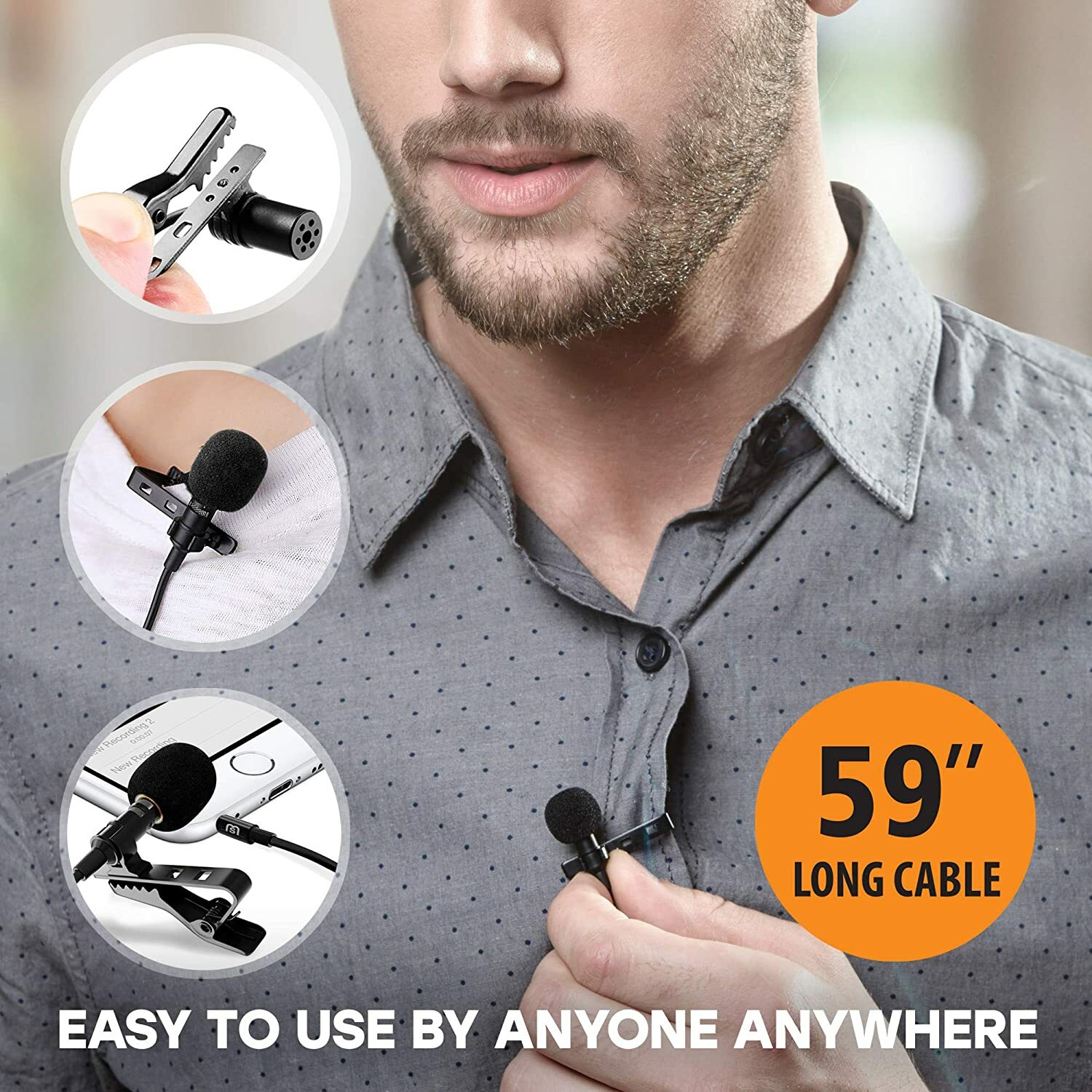 Omnidirectional Lapel Lavalier Microphone Clip-on Condenser Mini Iphone Android