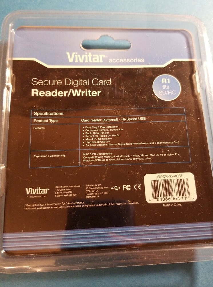 Vivitar Secure Digital Card Reader/ Writer VIV-CR-35 MAC & PC Compatible Gray