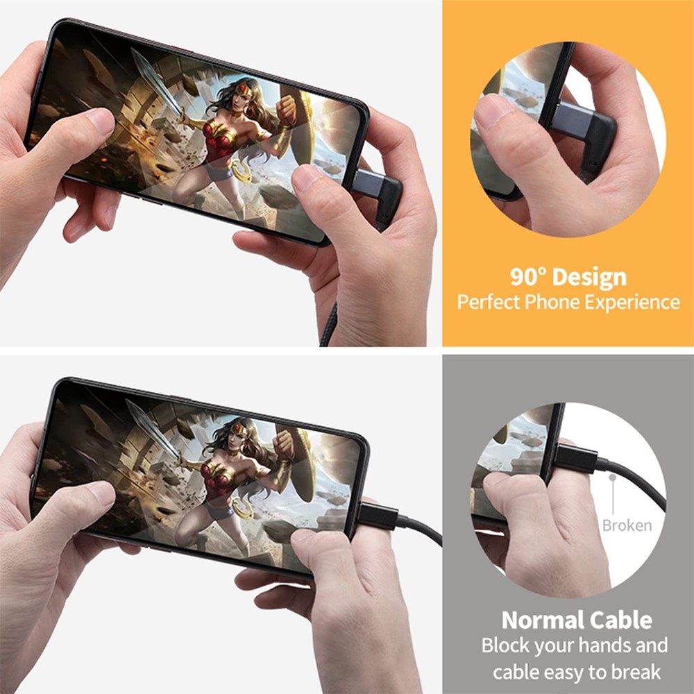 UseBean Right Angle USB C Extension Cable 3.3FT, 90 Degree USB-C GRAY