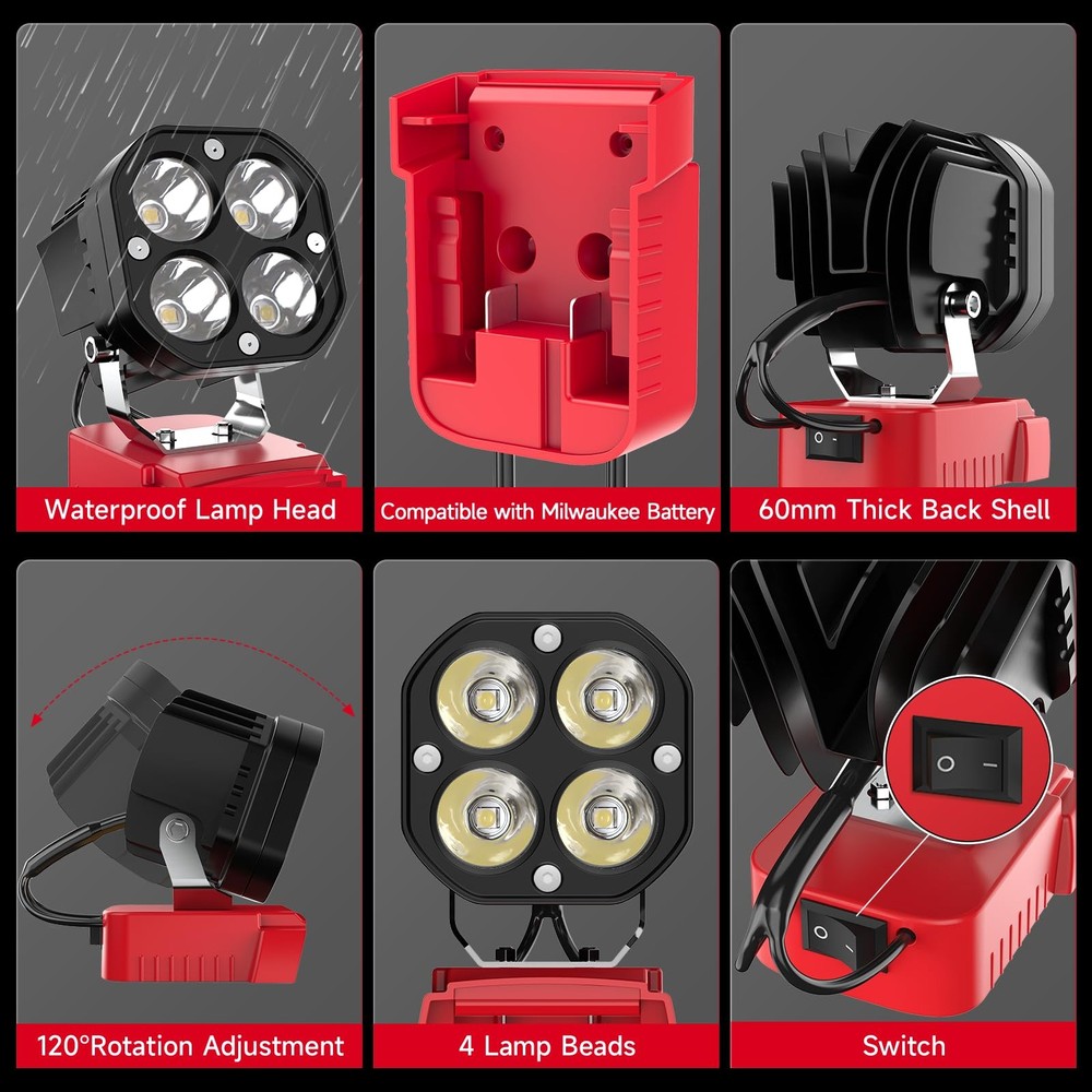 LED Work Light Compatible with Milwaukee 18V Battery, 40W 6000LM Flashlight, ...