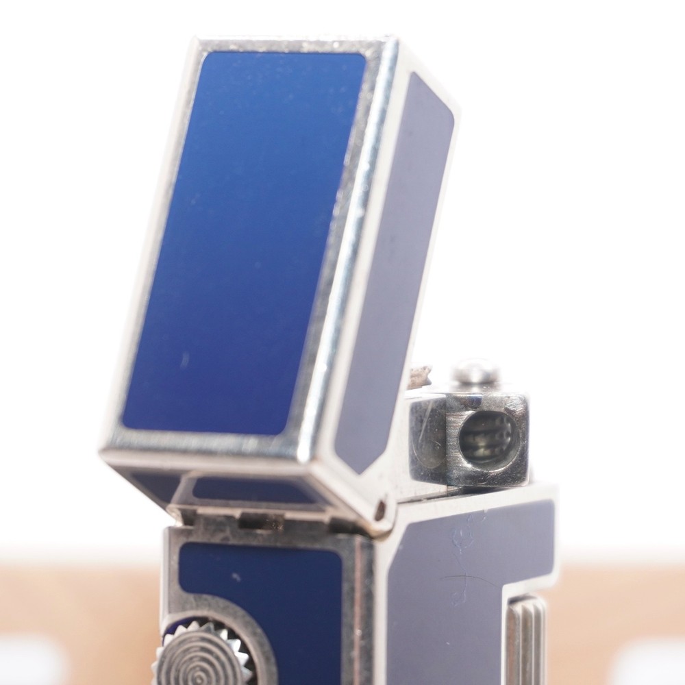 Dunhill Mini Lighter Silver & Blue Lacquer_Ultrasonically Cleaned_Working