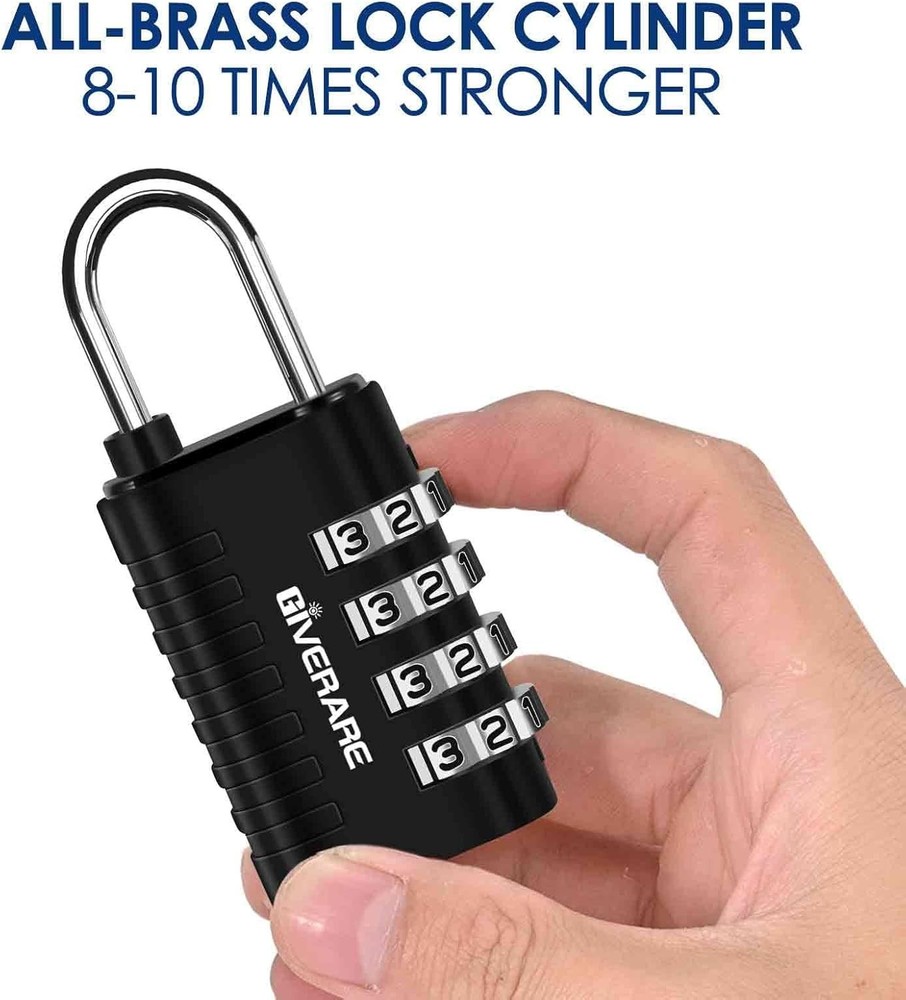 4 Pack Keyless 4-Digit Combination Lock - Lightweight, Weatherproof Padlocks