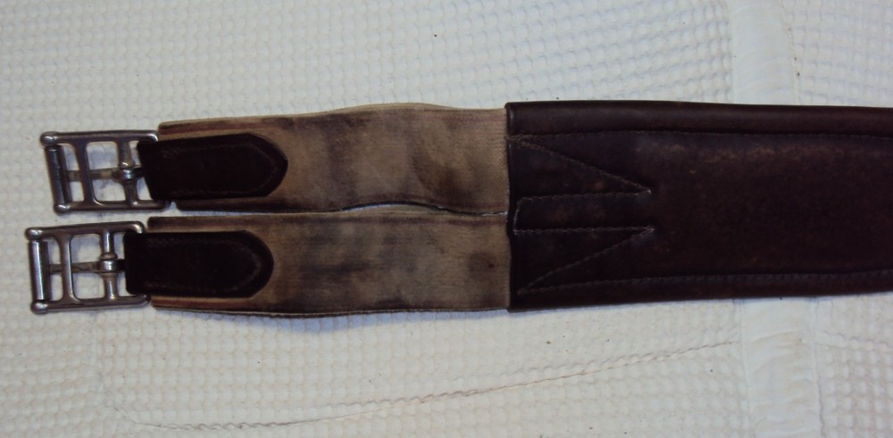 AMISH Leather Brown Girth - 53" - Padded/Elastic - NICE