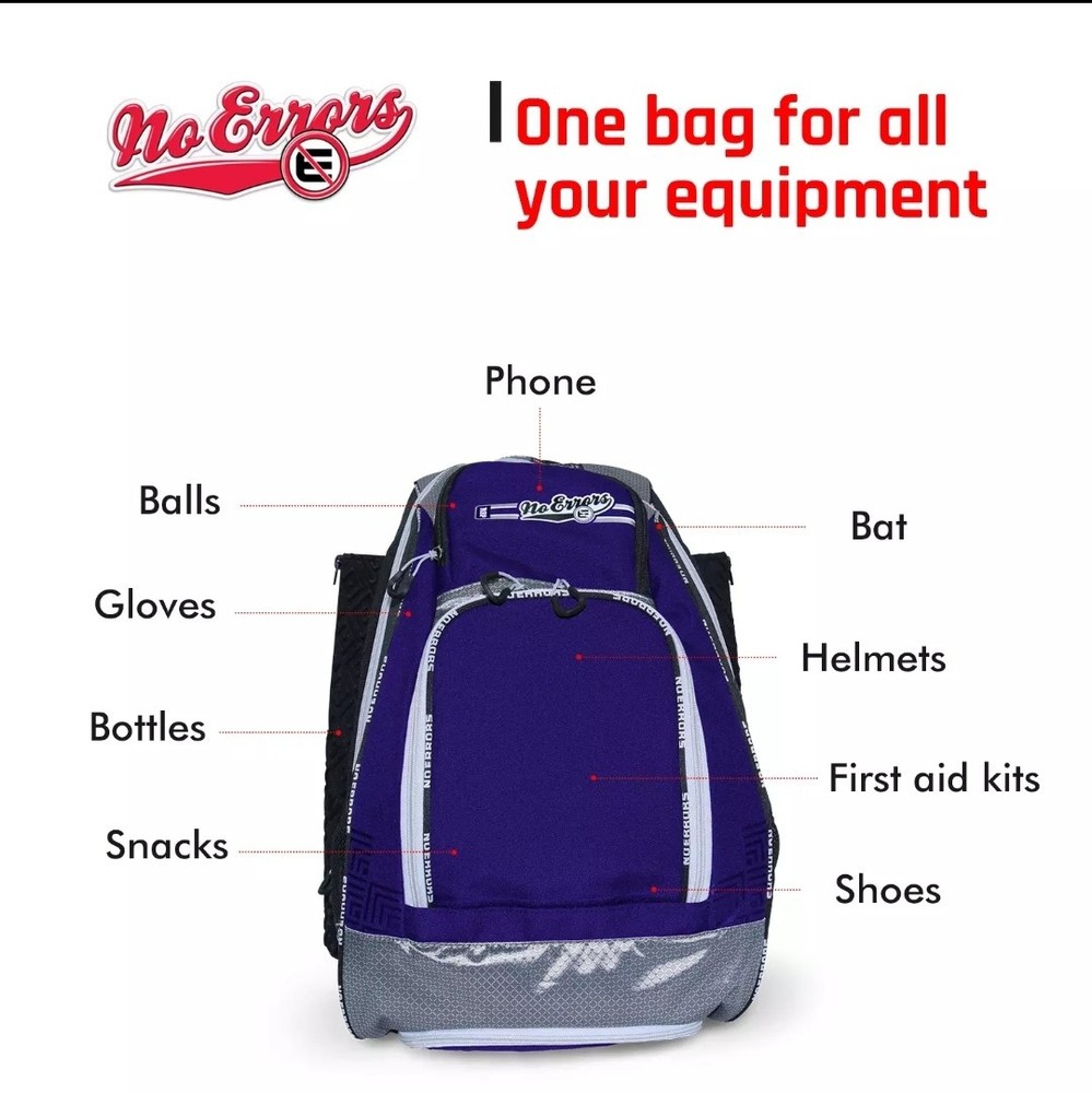 Baseball Softball Coaching Backpack Bat Bag "No Errors" ROYAL New w/ Tags *Read