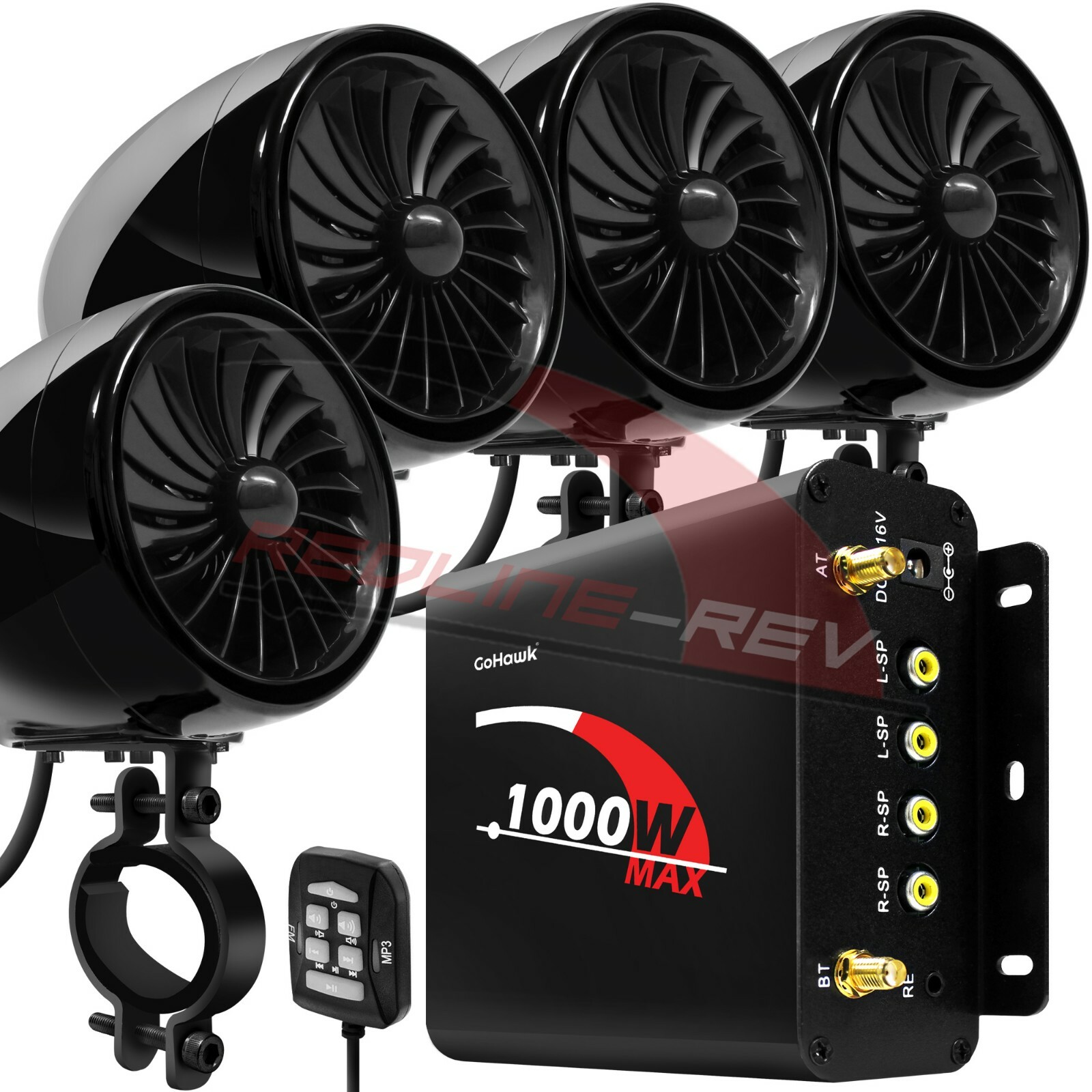 1000W Amp Motorcycle Waterproof Bluetooth Stereo 4-Speakers Audio MP3 System ATV