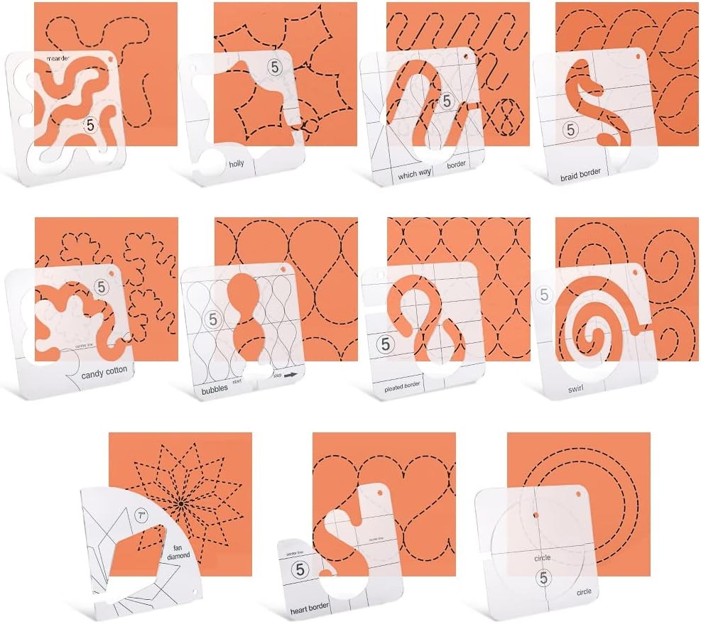 14 PCs Free Motion Quilting Template Set Includes 11 Templates 3mm,...