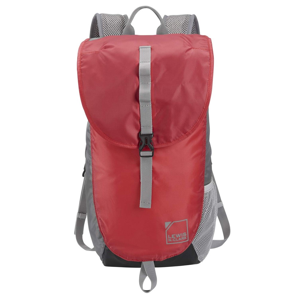 Lewis N. Clark Lightweight-Packable BackPack + Ditty Bag 18 inch, Red/Gray
