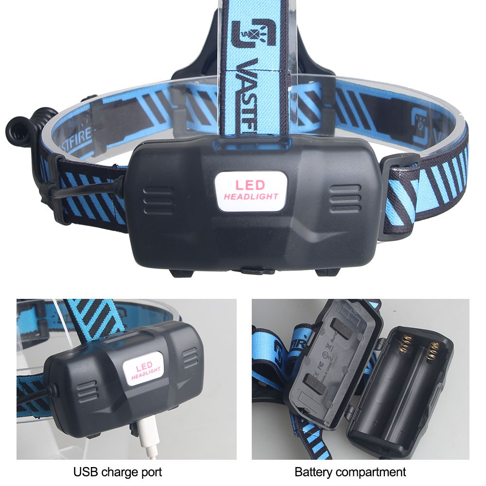 White Sensor LED Zoomable Headlamp Predator Head Torch Light USB Rechargeable