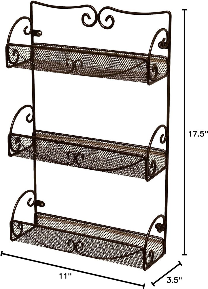 DecoBros 3 Tier Wall Mounted Spice Rack, Bronze