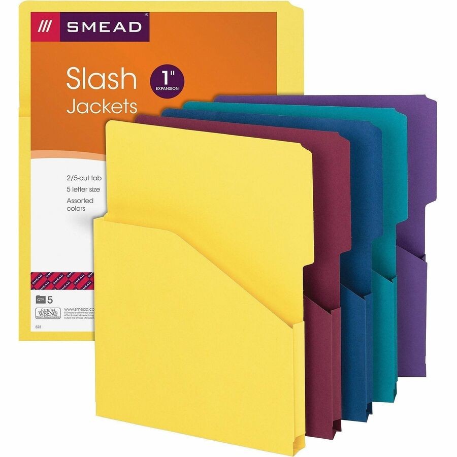 Smead SMD75445 Expanding Slash Jacket Assorted 1" Expansion 5/Pack